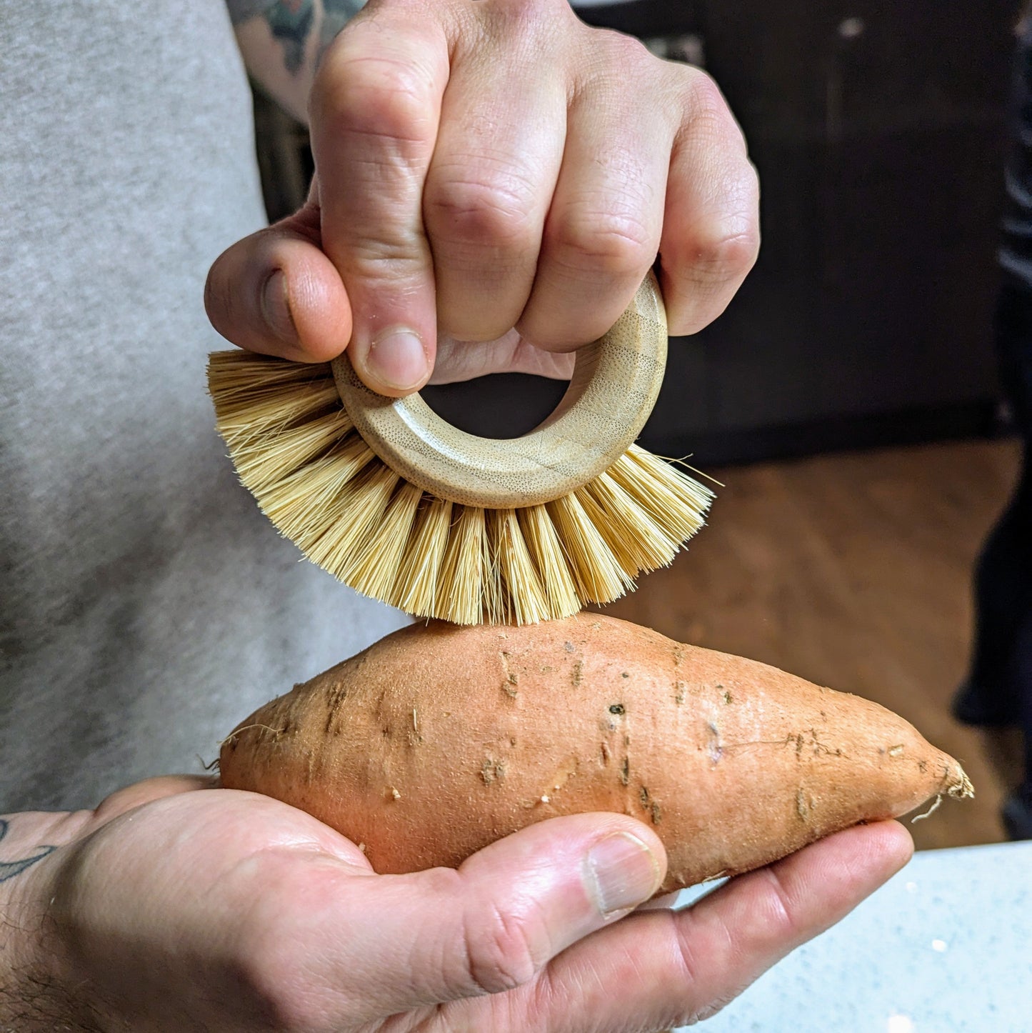 Wooden Vegetable Kitchen Brush | Natural Sustainable Bamboo & Plant Based Bristles-4