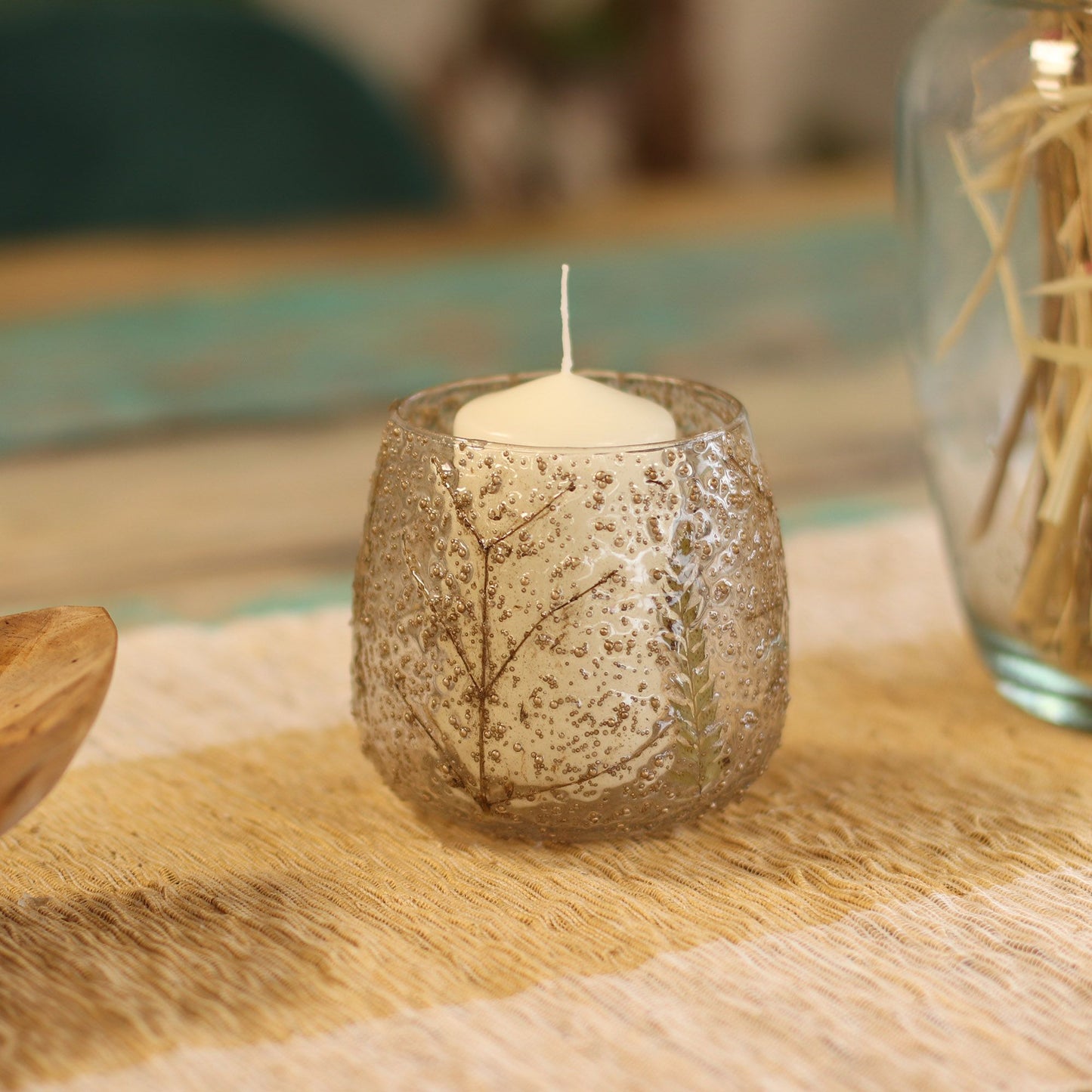 Natural Floral Glass - Straight Candle Holder - Pino - (10x9cm)