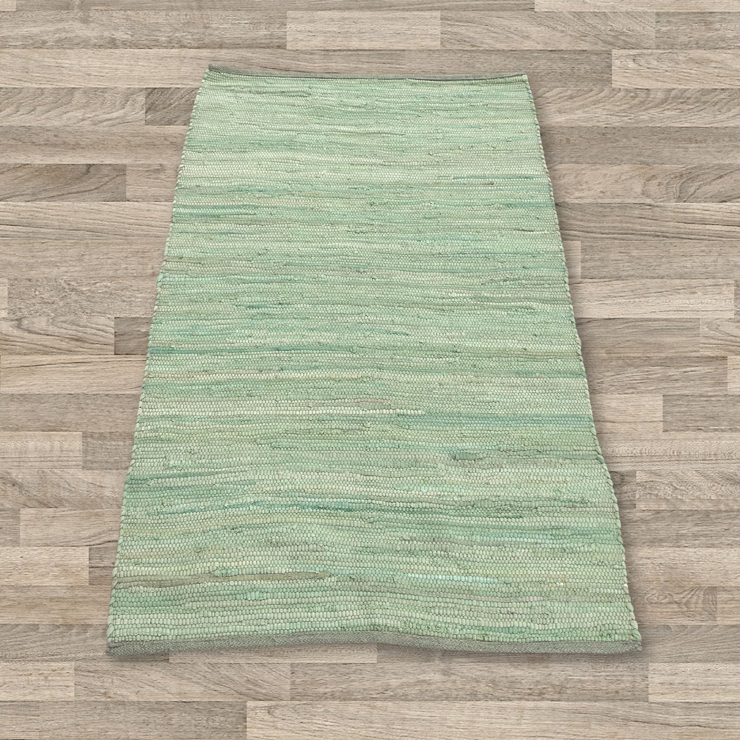 Small Indian Handloom Cotton Rug - Aqua