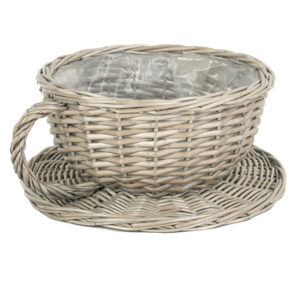 Antique Wash Tea Cup Wicker Planter-0