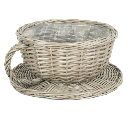 Antique Wash Tea Cup Wicker Planter-0