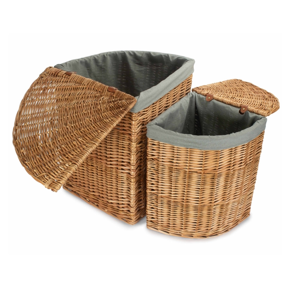 Light Steamed Corner Wicker Laundry Basket with Grey Sage Lining-2
