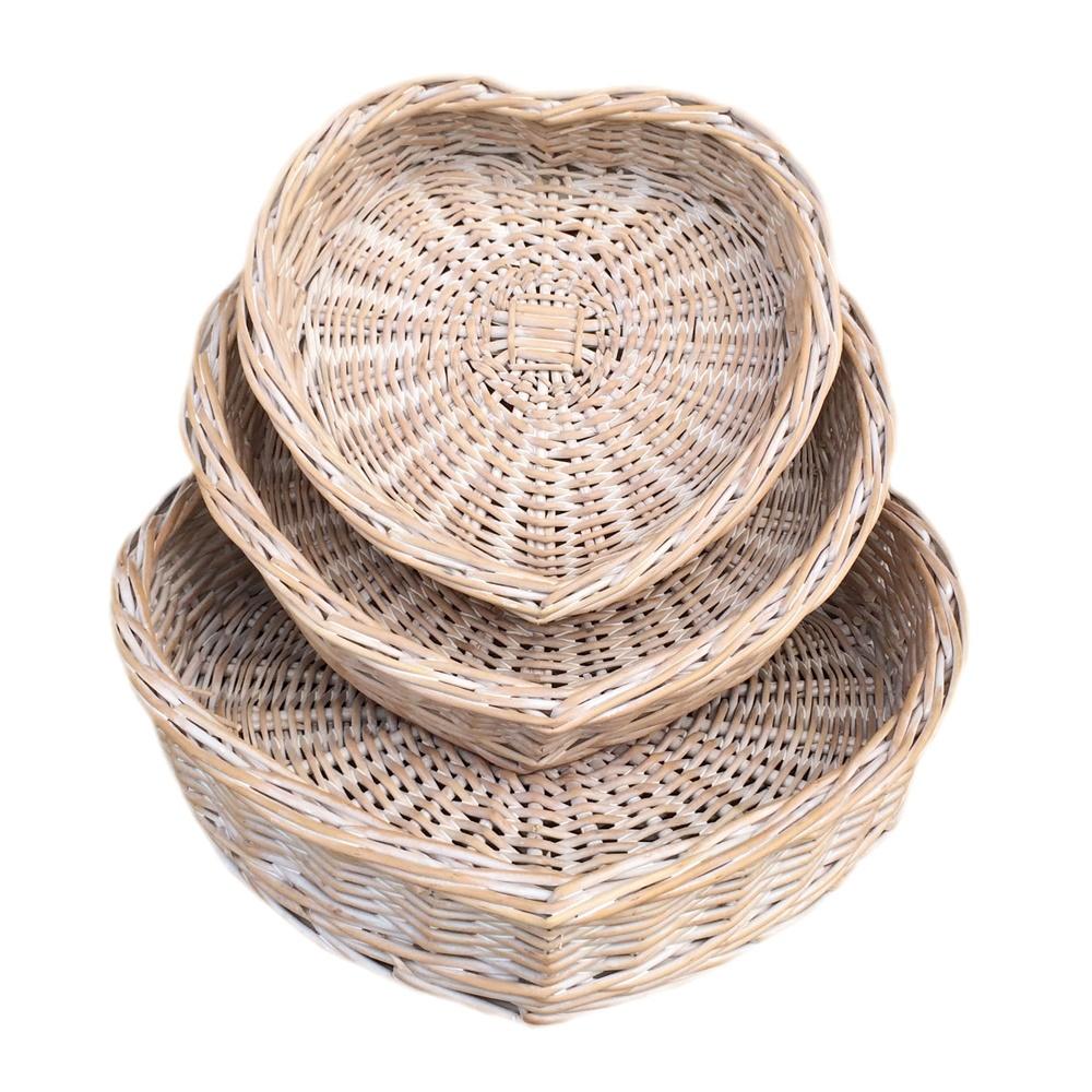 Whitewash Heart Shaped Wicker Tray-0