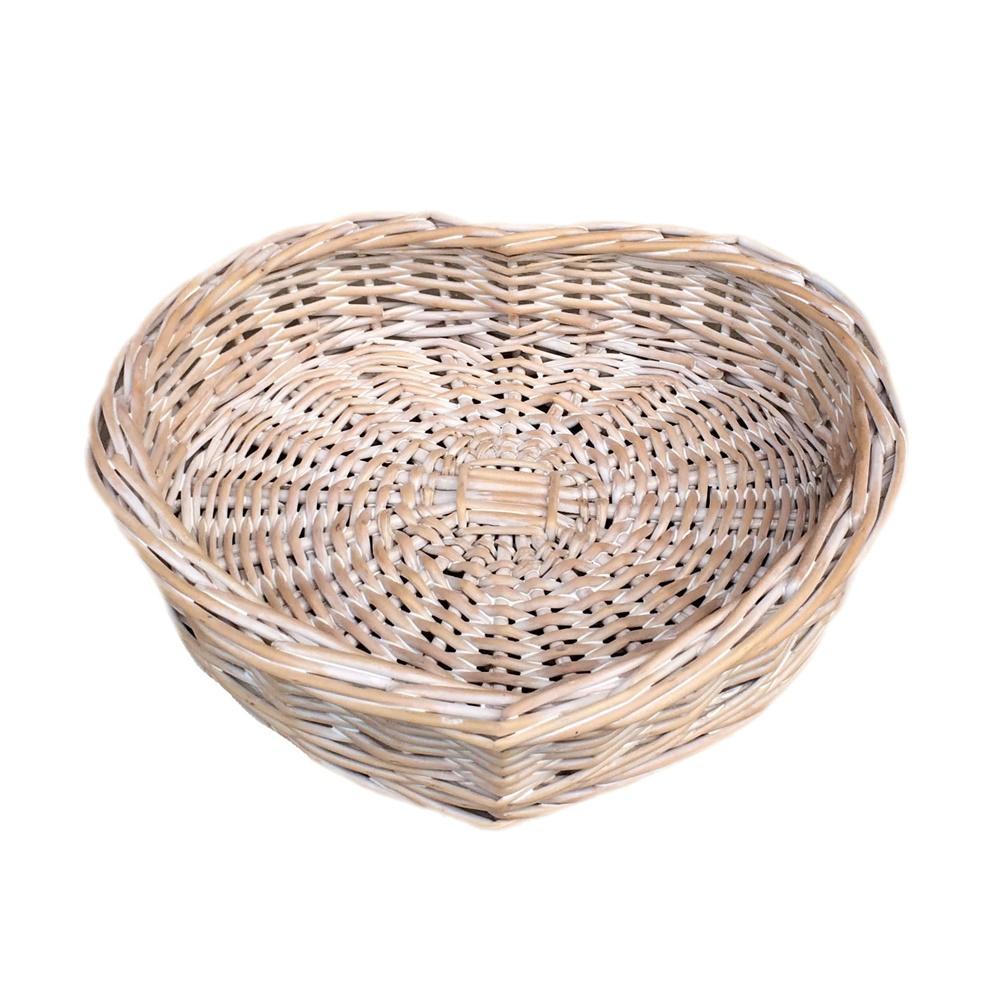 Whitewash Heart Shaped Wicker Tray-1