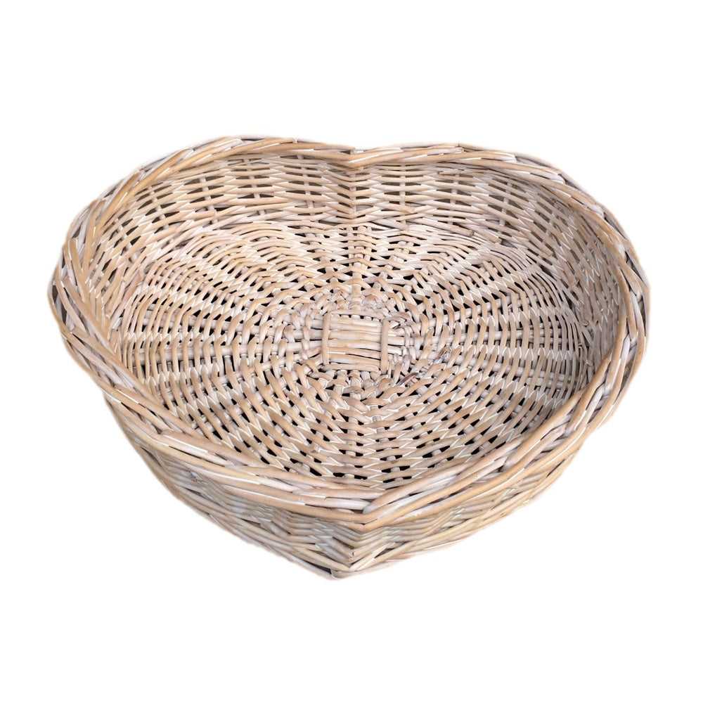 Whitewash Heart Shaped Wicker Tray-2