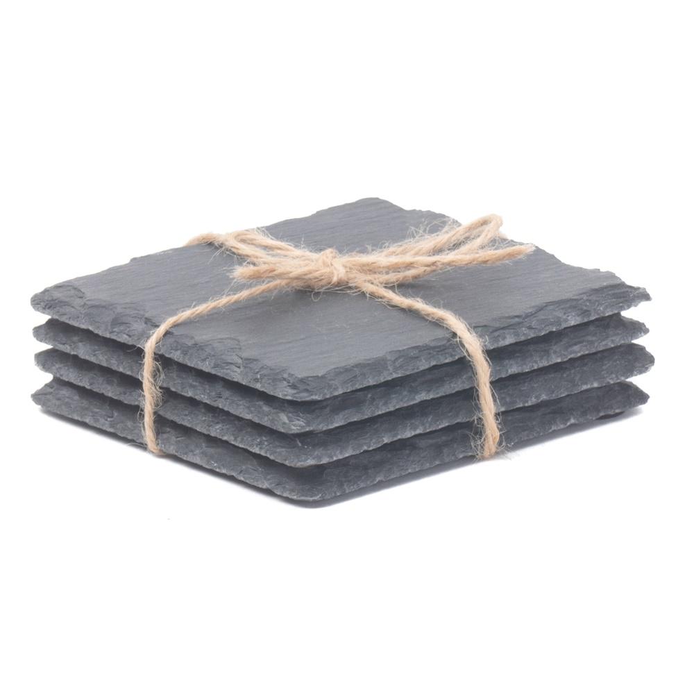Set of 4 Drinks Square Slate Coaster Set-0
