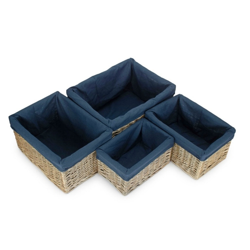 Antique Wash Navy Cotton Lined Willow Storage Basket-1