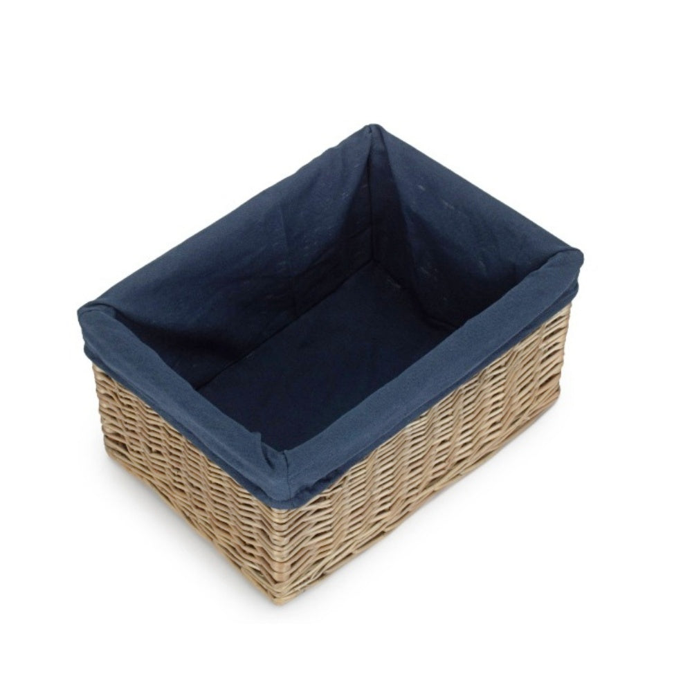 Antique Wash Navy Cotton Lined Willow Storage Basket-4