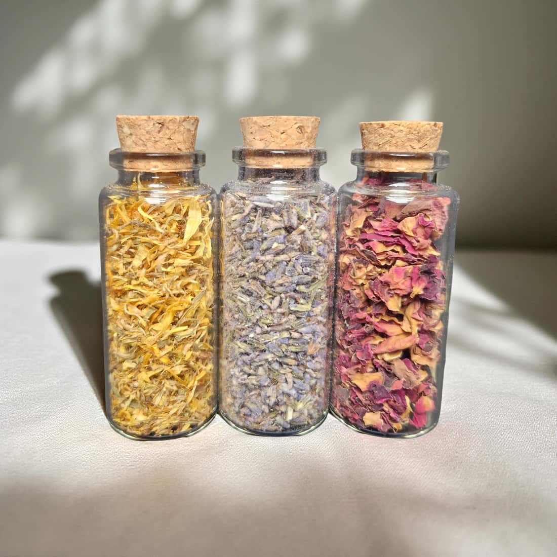 Mini Botanical Vial Trio – Lavender, Rose & Chamomile Petals-1