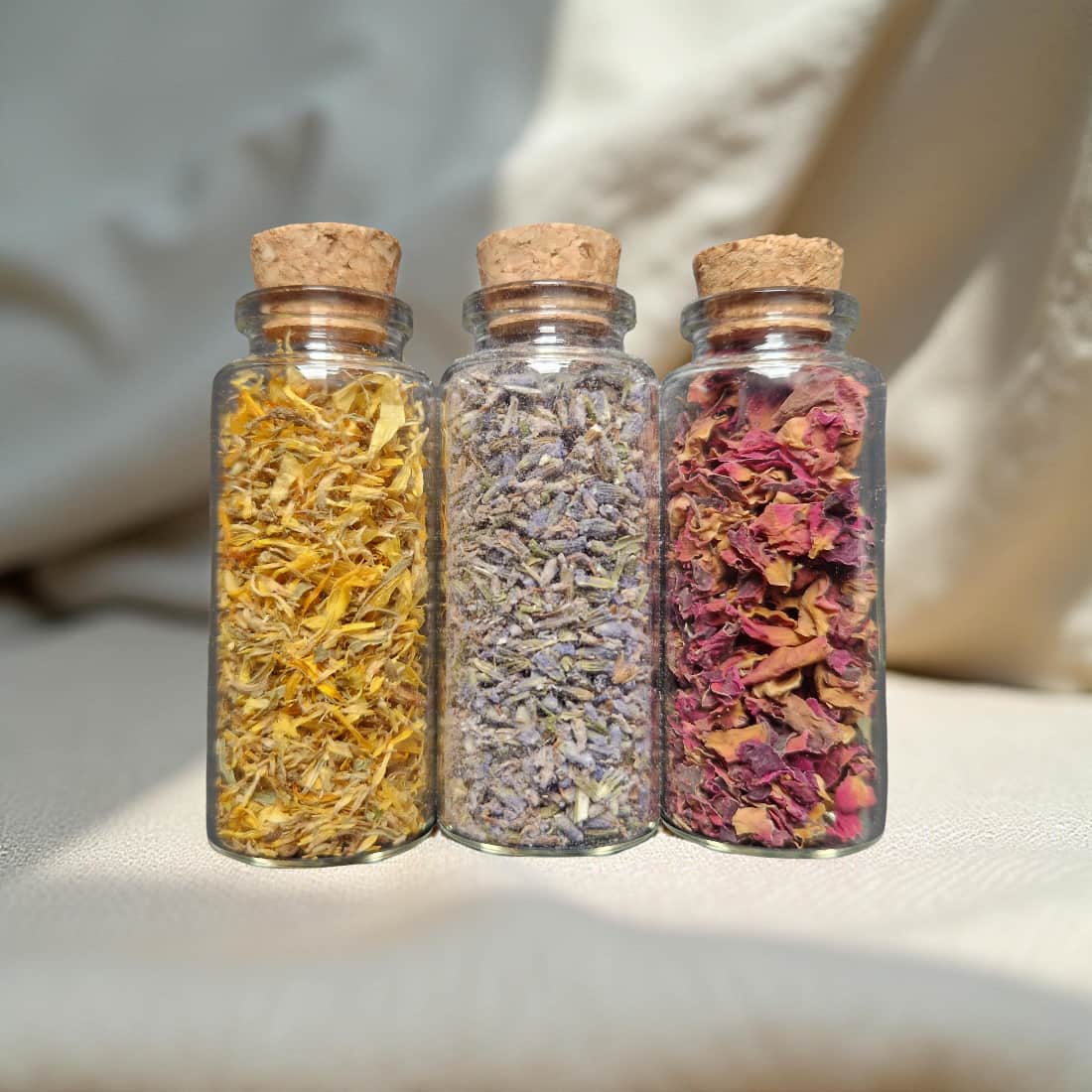 Mini Botanical Vial Trio – Lavender, Rose & Chamomile Petals-3