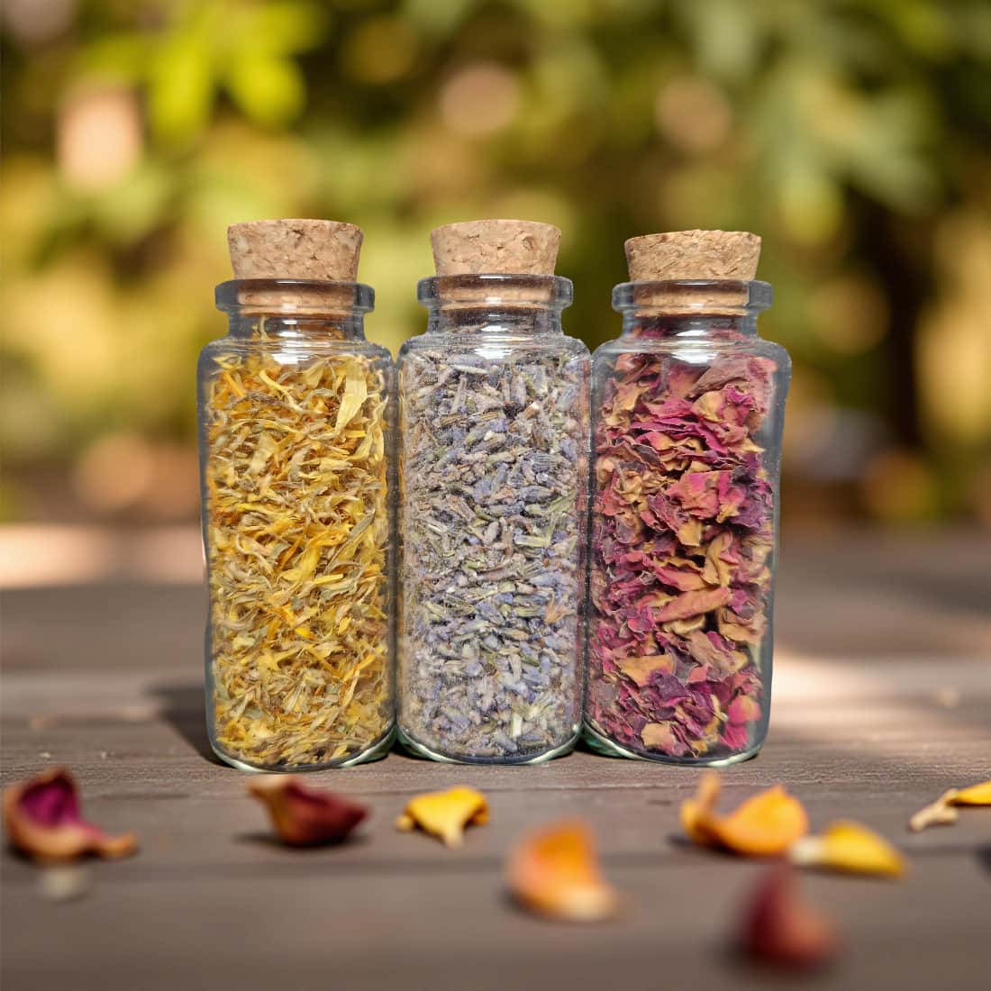 Mini Botanical Vial Trio – Lavender, Rose & Chamomile Petals-0