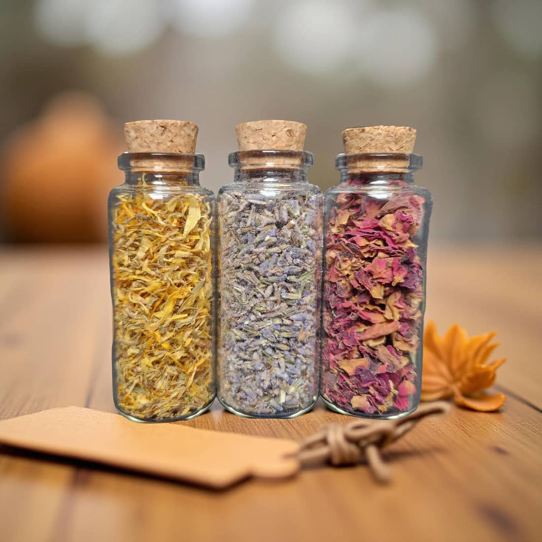 Mini Botanical Vial Trio – Lavender, Rose & Chamomile Petals-2
